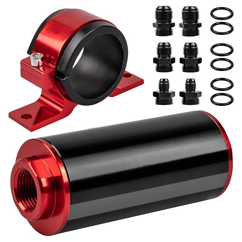 High Flow Inline Fuel Filter 100 Micron Cleanable AN6 AN8 AN10 Adapter Universal