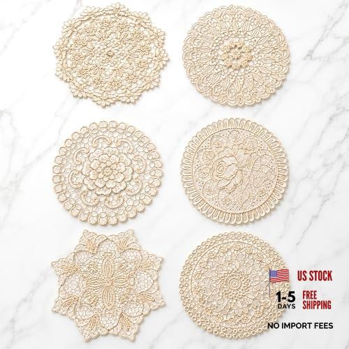 6 Pcs Lace Doilies for Tables - 6 Inch Crochet Doilies Round Placemats
