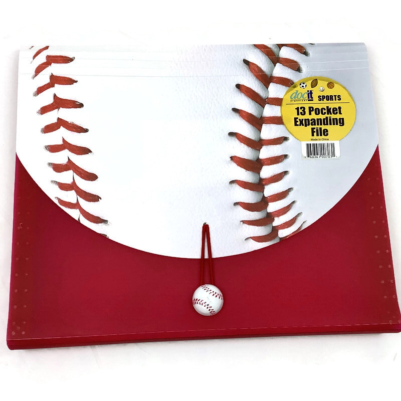 DocIt Sports File Organizer Accordion Expanding Folder 13 Pockets Baseball