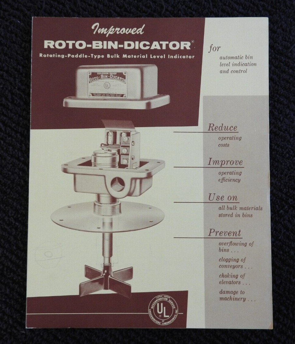 1957 The Bin-Dicator Company "ROTO-BIN-DICATOR" Engineering Brochure Detroit MI
