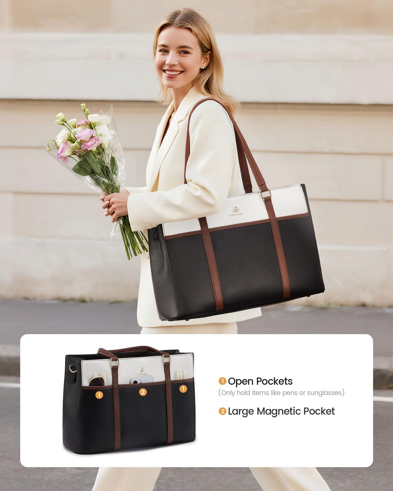 Lunch Bag for , Leather Work Laptop Tote Bag with Insulated Lunch Compartment...