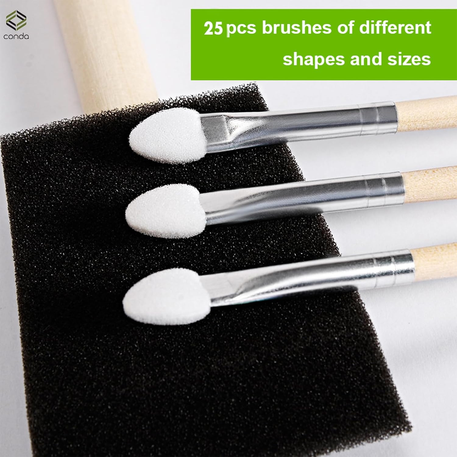 25 Pack Different Size Assorted Foam Brush Set Wood Handle Paint Brush Set