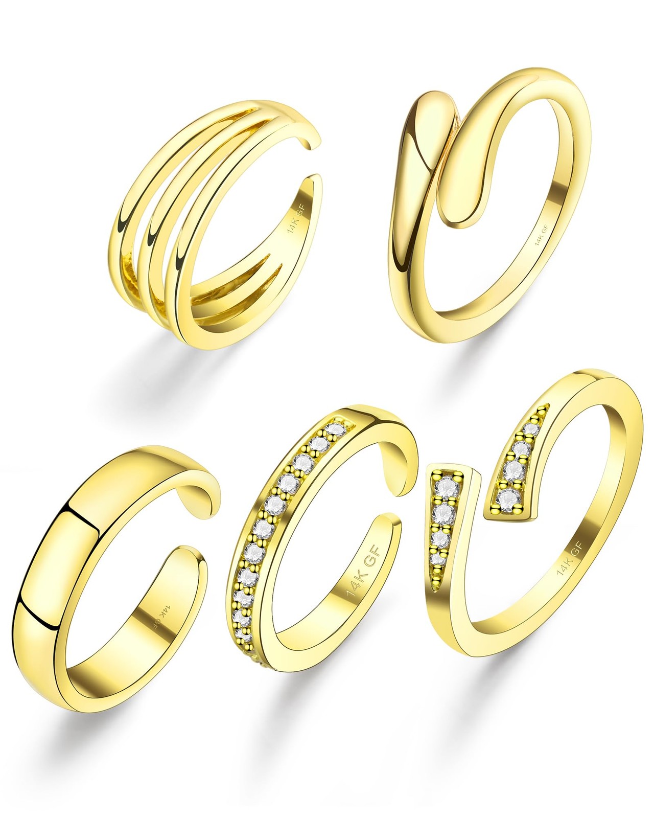 5 Pcs 14K Gold Filled Toe Rings Adjustable Toe Ring Summer Beach Jewelry