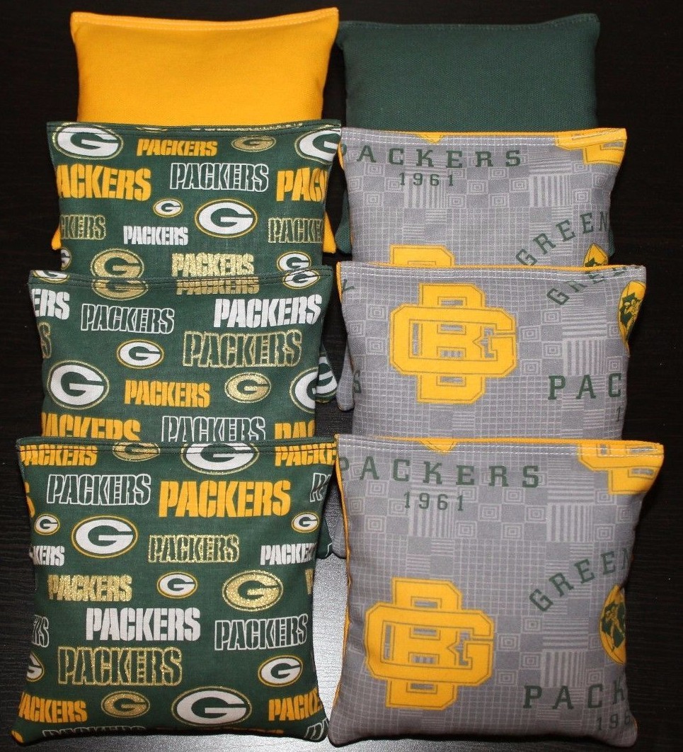 CORNHOLE BEAN BAGS made w GREEN BAY PACKERS fabric logo bags NEW!!