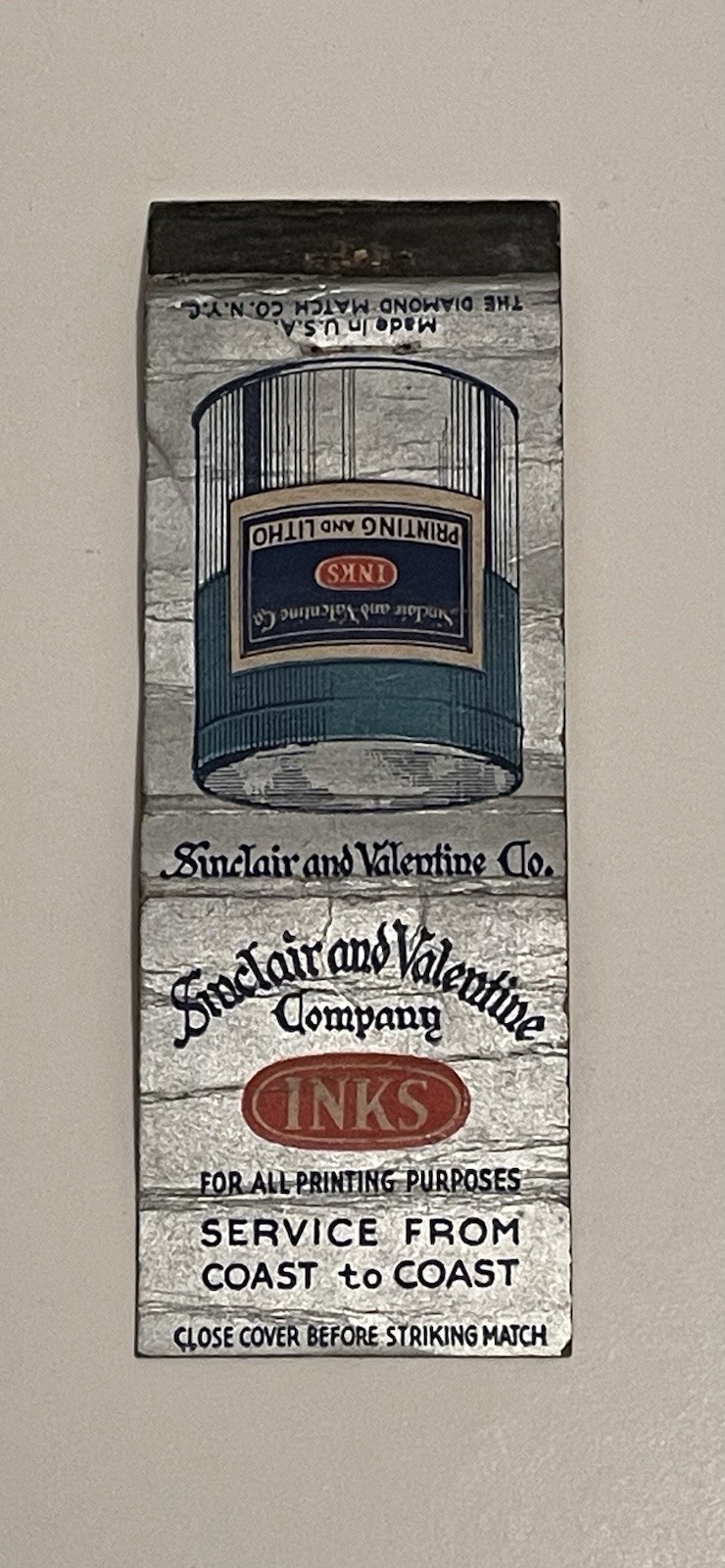 Sinclair And Valentine Co New York Vintage Matchbook Cover 111B