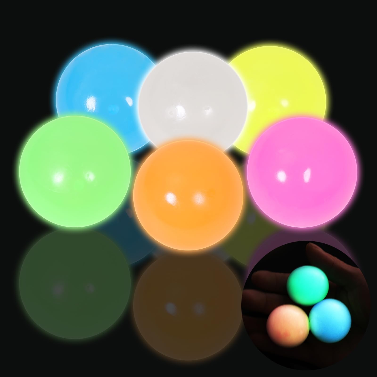 6pcs-2.4in Dream Balls,Glow in The Dark Sticky Balls That Stick to The Ceilin...