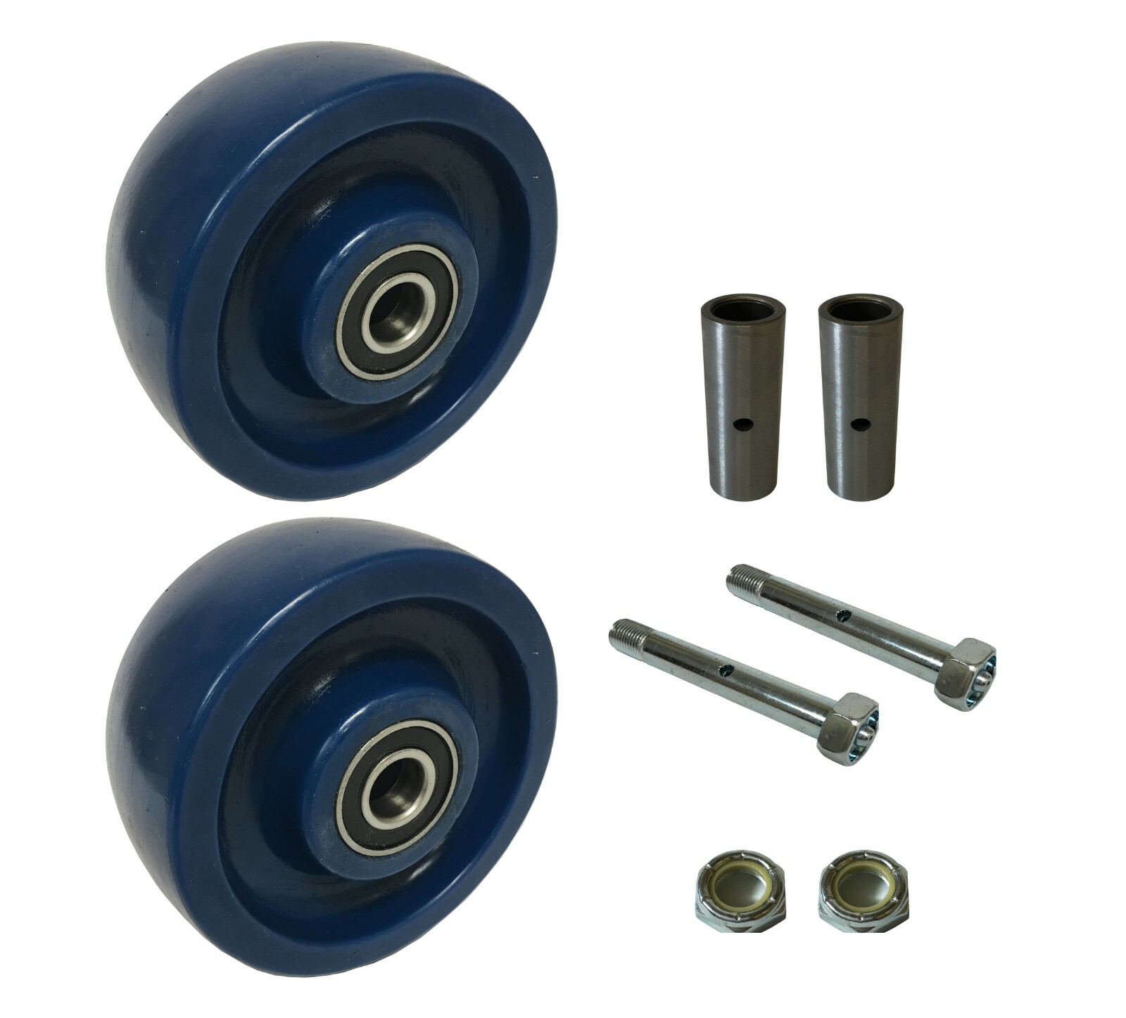 2 Caster Wheels Set 5" Solid Polyurethane on Plastic Wheel With Bearing & Kit