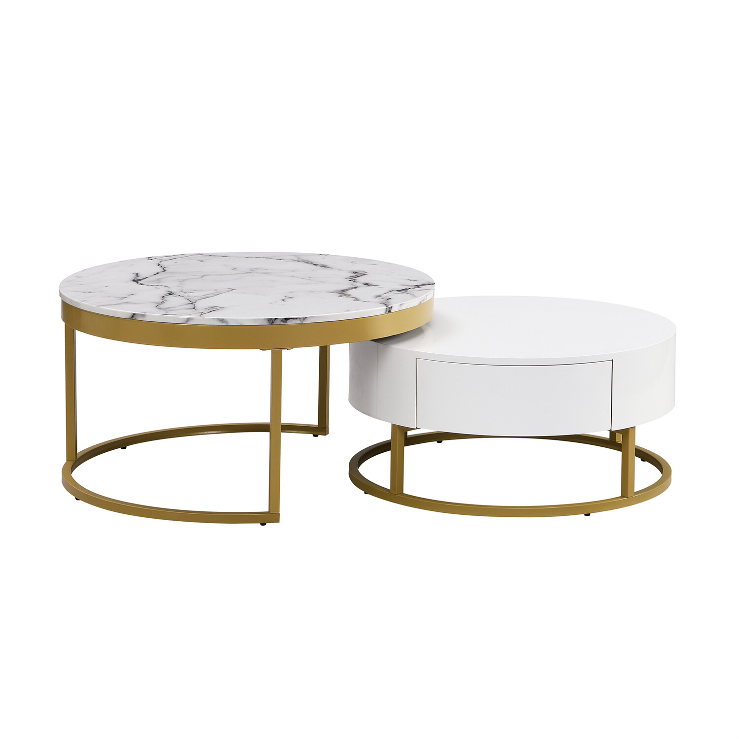 Modern Round Nesting Coffee Table Center Cocktail Table End Table w/ 2 Drawer