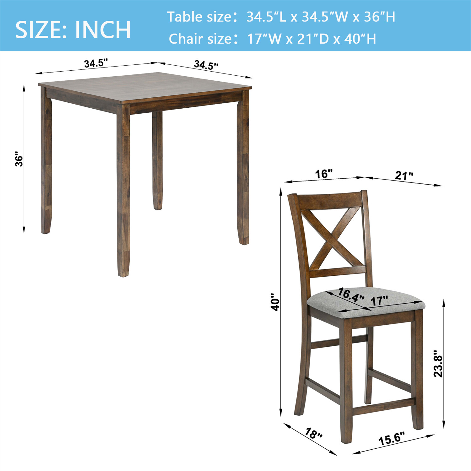 5 Piece Dining Table Set Dining Table w/ 4 Chairs for Kitchen Dining Room Walnut
