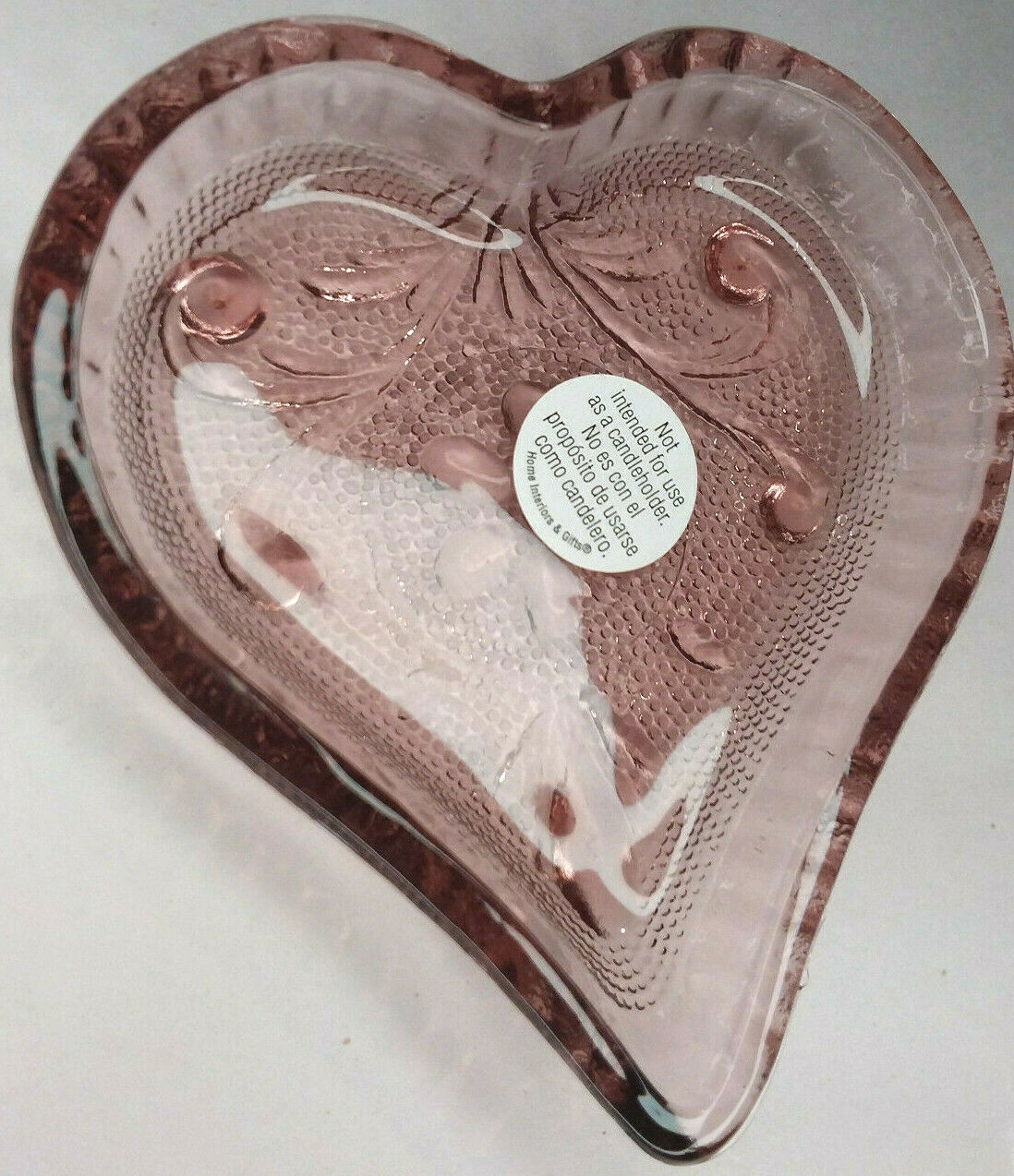 Home Interiors Tiara Amethyst /Plum/Purple Heart Glass Tray / NEW/FREE SHIPPING