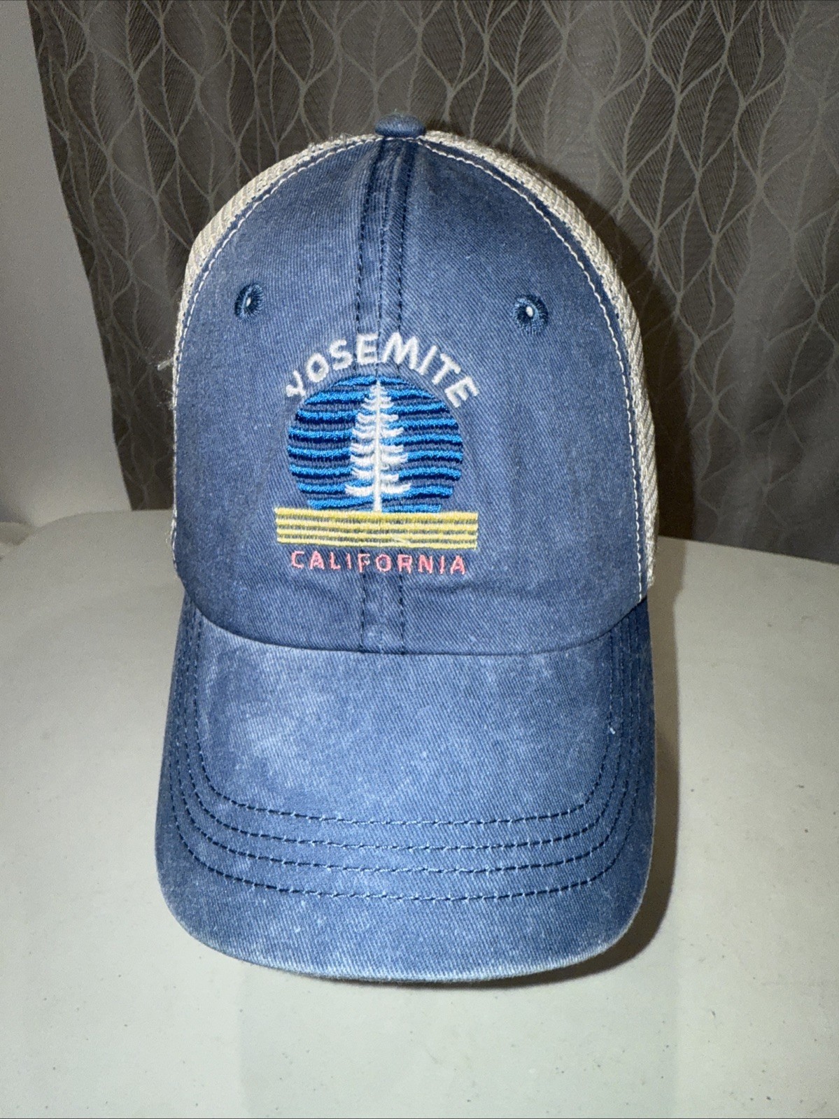 Yosemite California w Fir Tree Logo on Denim w white Mesh Hat Cap Strap Buckle
