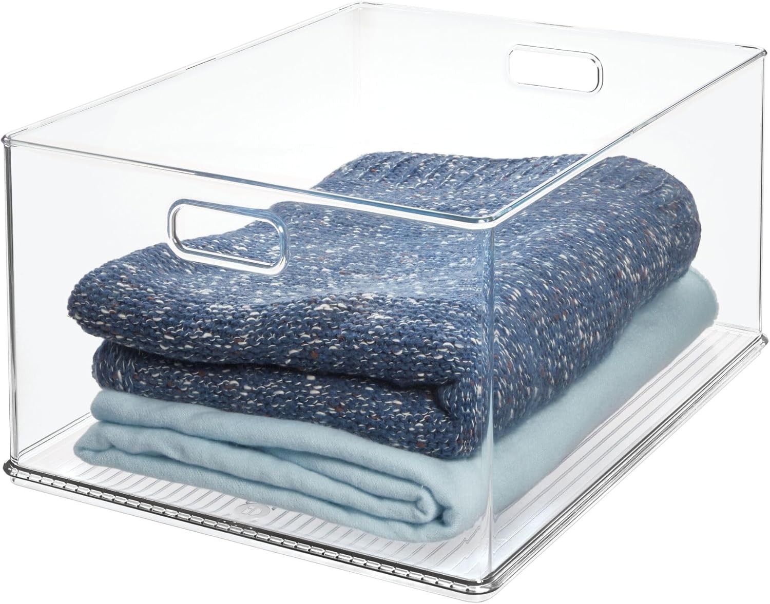 Recycled Plastic Stackable Storage Bin W/ Handles Clear
