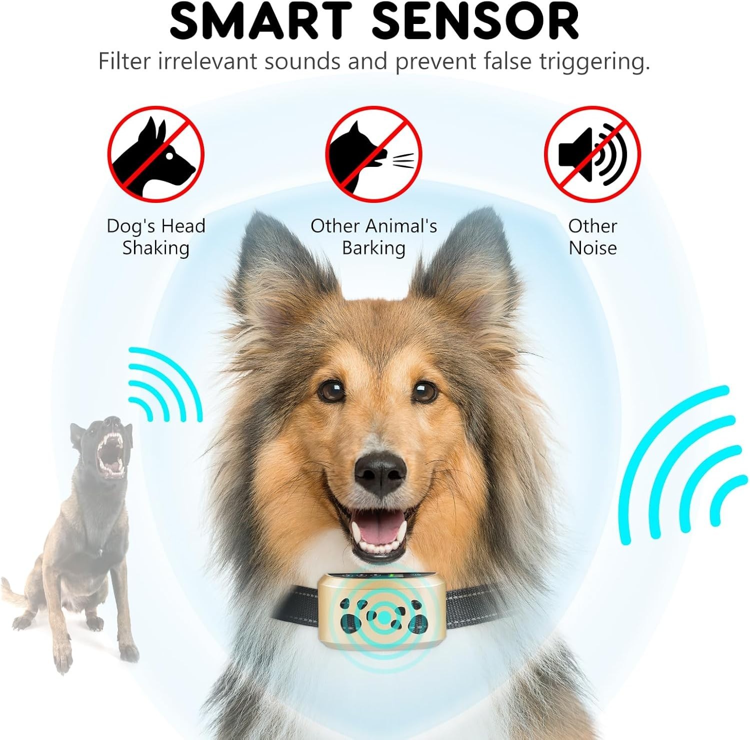 Smart Dog Bark Collar Waterproof, USB Rechargeable, 4 Training Modes Light Blue