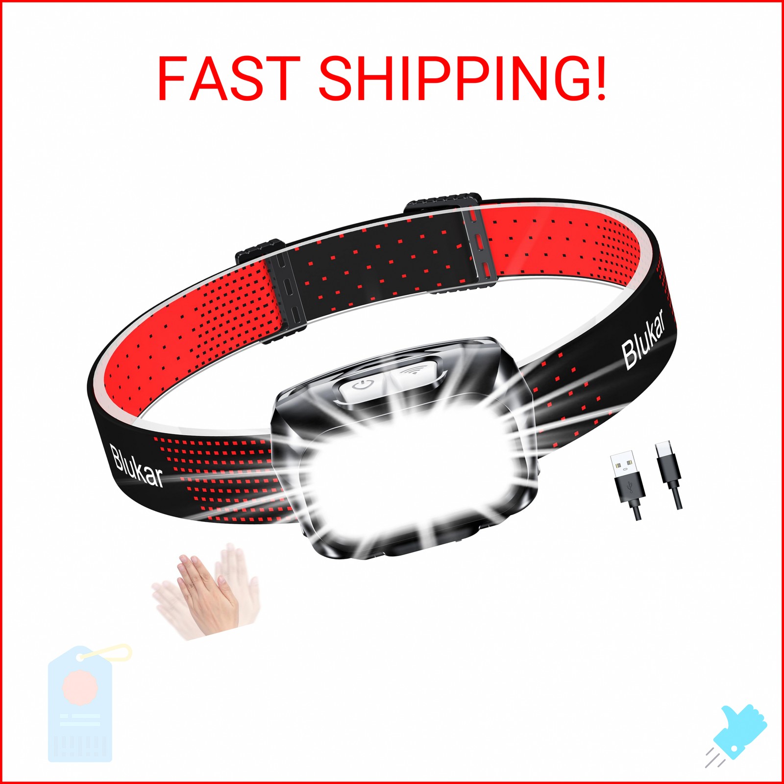 Blukar LED Headlamp Rechargeable,2000L Super Bright Headlight with Motion Sensor
