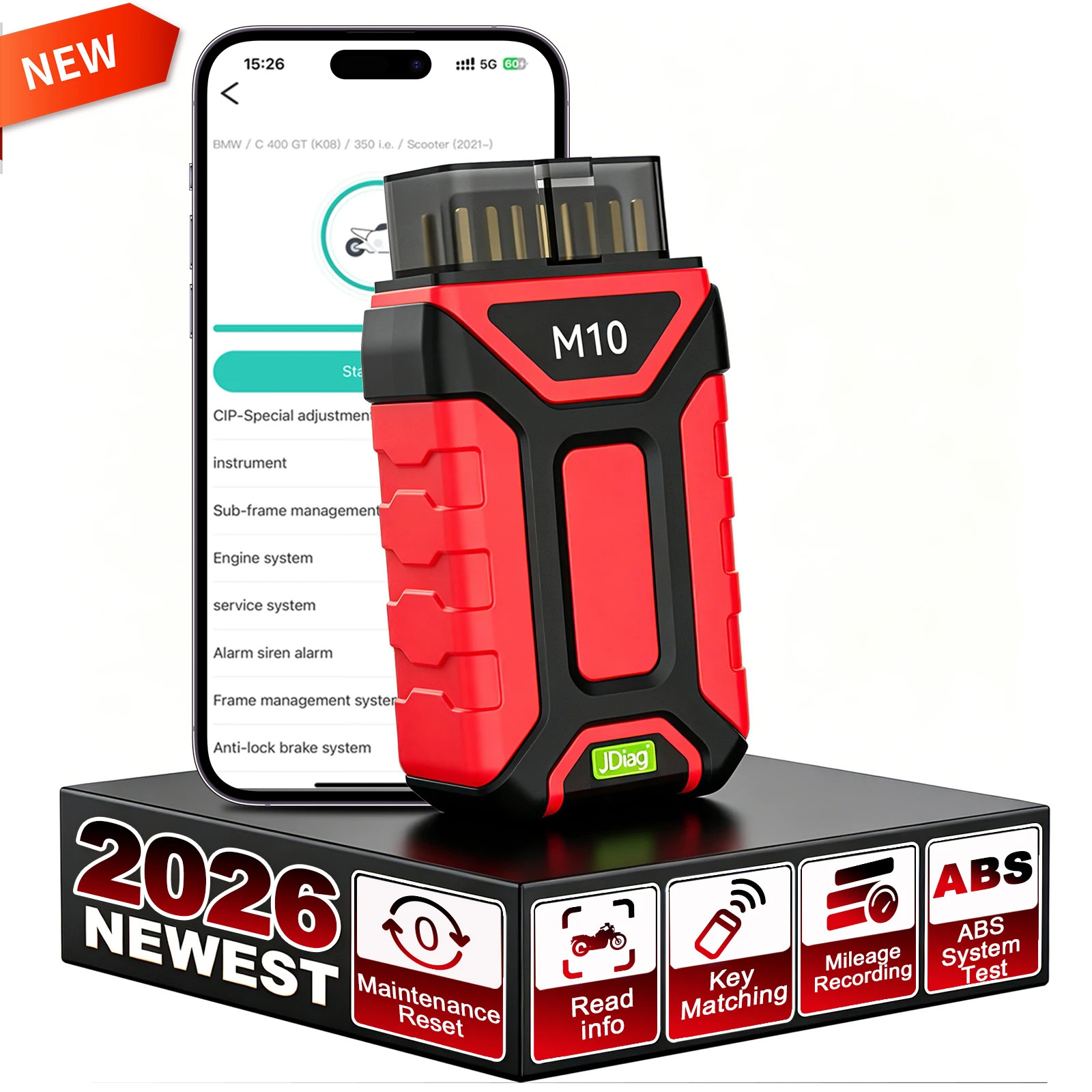 Jdiag M10 Universal Motorcycle OBD2 Scanner Bluetooth Diagnostic Scan Tool ABS