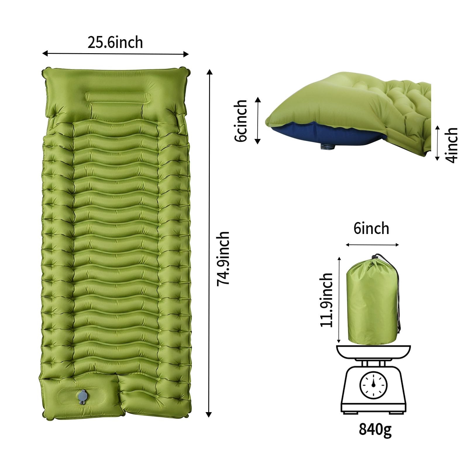 Camping Sleeping Pad,Ultralight Self Inflatable Regular, Green+blue