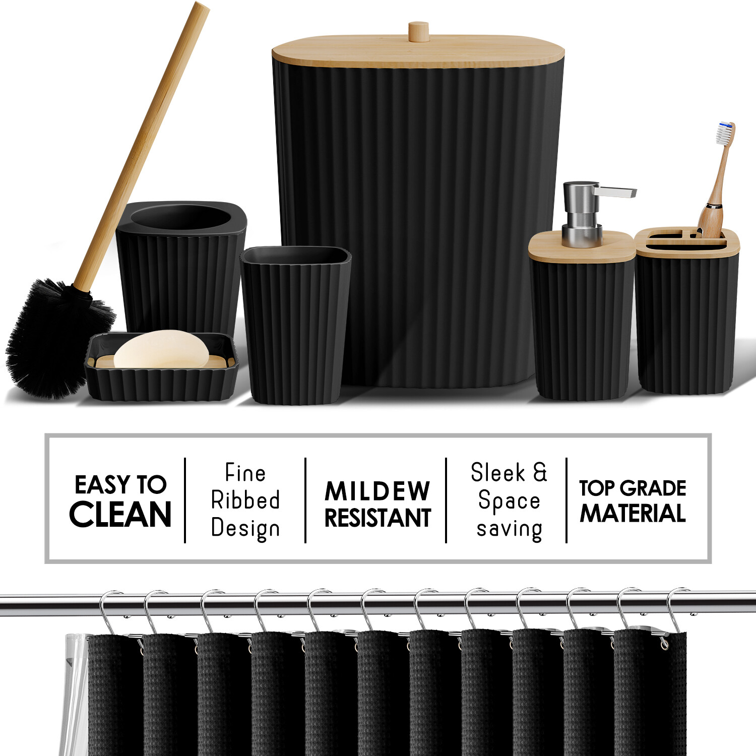20PC Bamboo Bathroom Accessory Set - Complete Bathroom Accessory Set & Bath Rugs