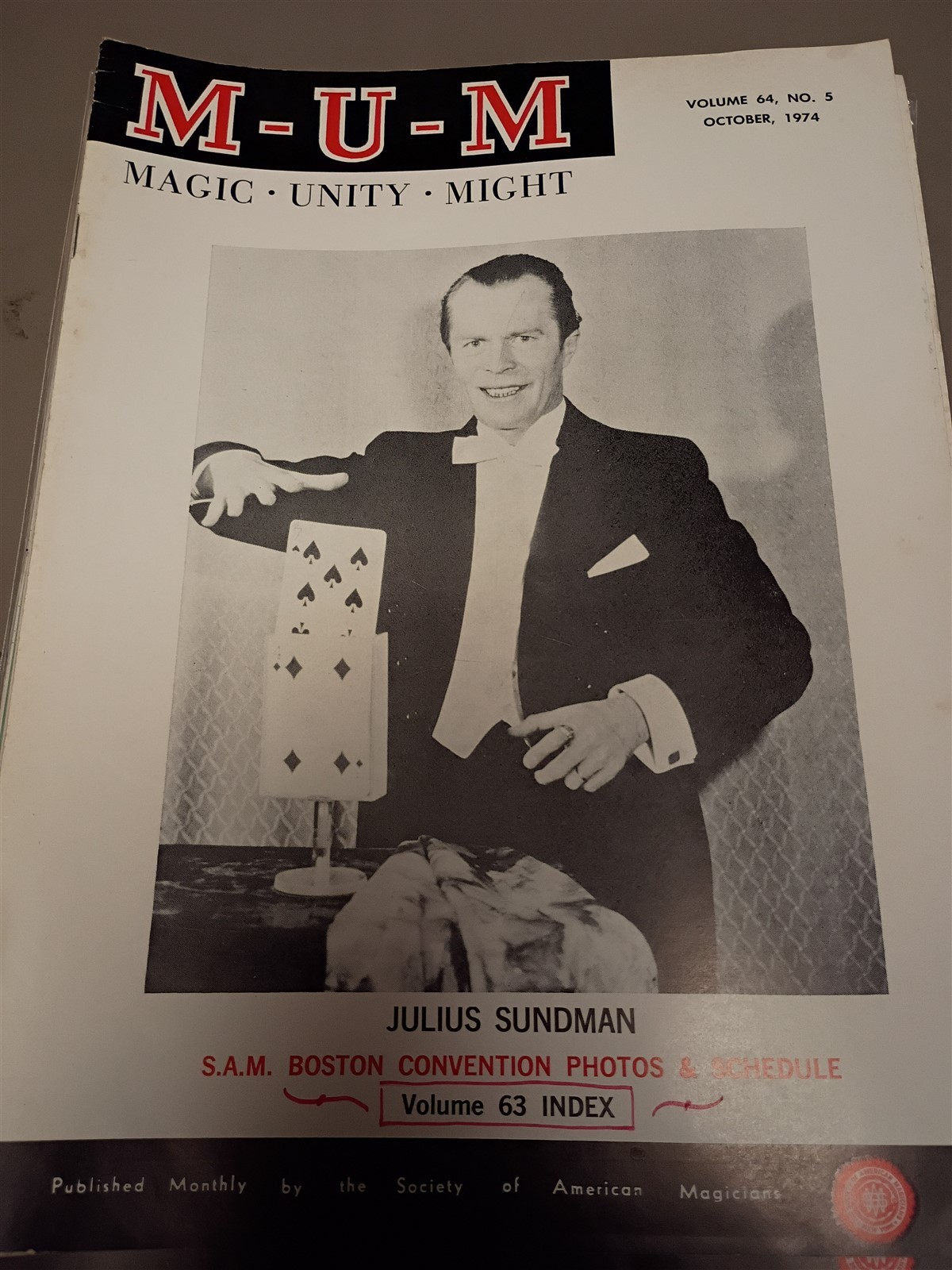Julius Sundman MUM Society of American Magicians Magazine Issue 1974 #9