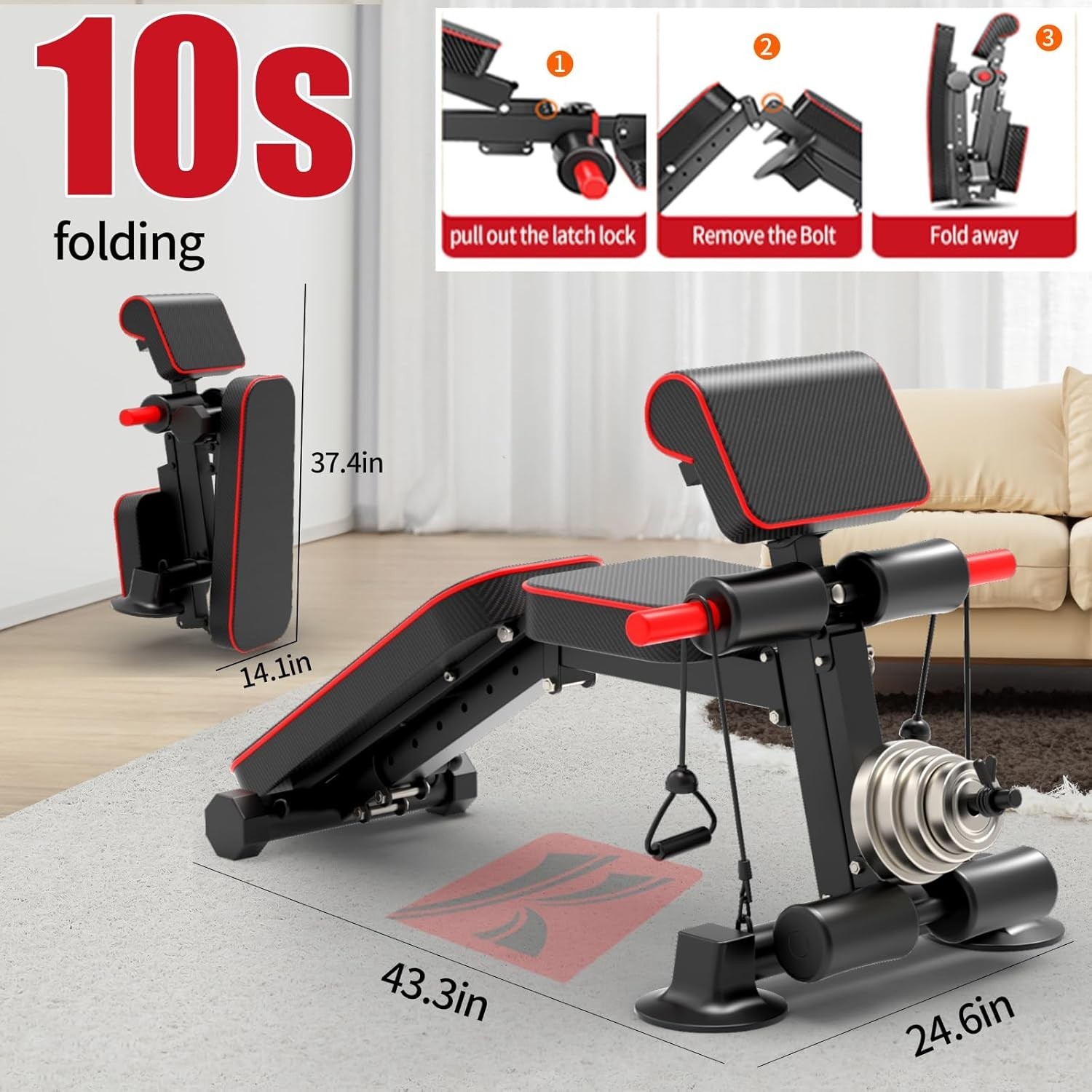 Adjustable Weight Bench,Utility Workout Bench Foldable Incline Decline Benche...