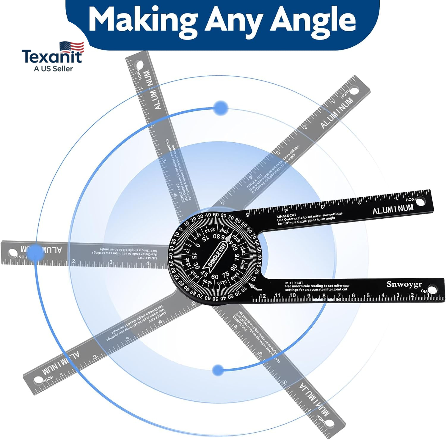 7 Inch Aluminum Miter Saw Protractor, Professional Angle Measuring Tool, Comes w