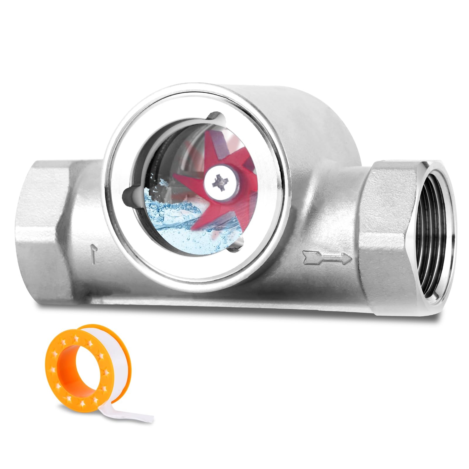 1" NPT Water Flow Indicator Flow Meter Indicator with Tape Stainless Flowmete...