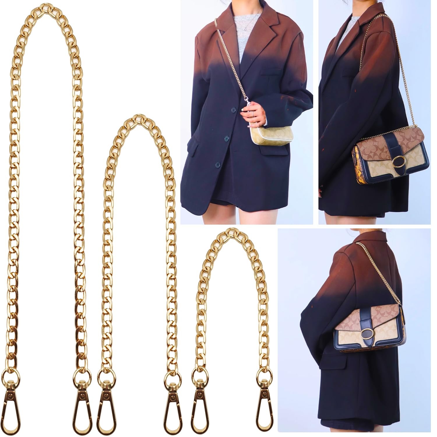 3 Pack Gold Metal Chains for Purse Strap Wallet Bag Chain Replacement