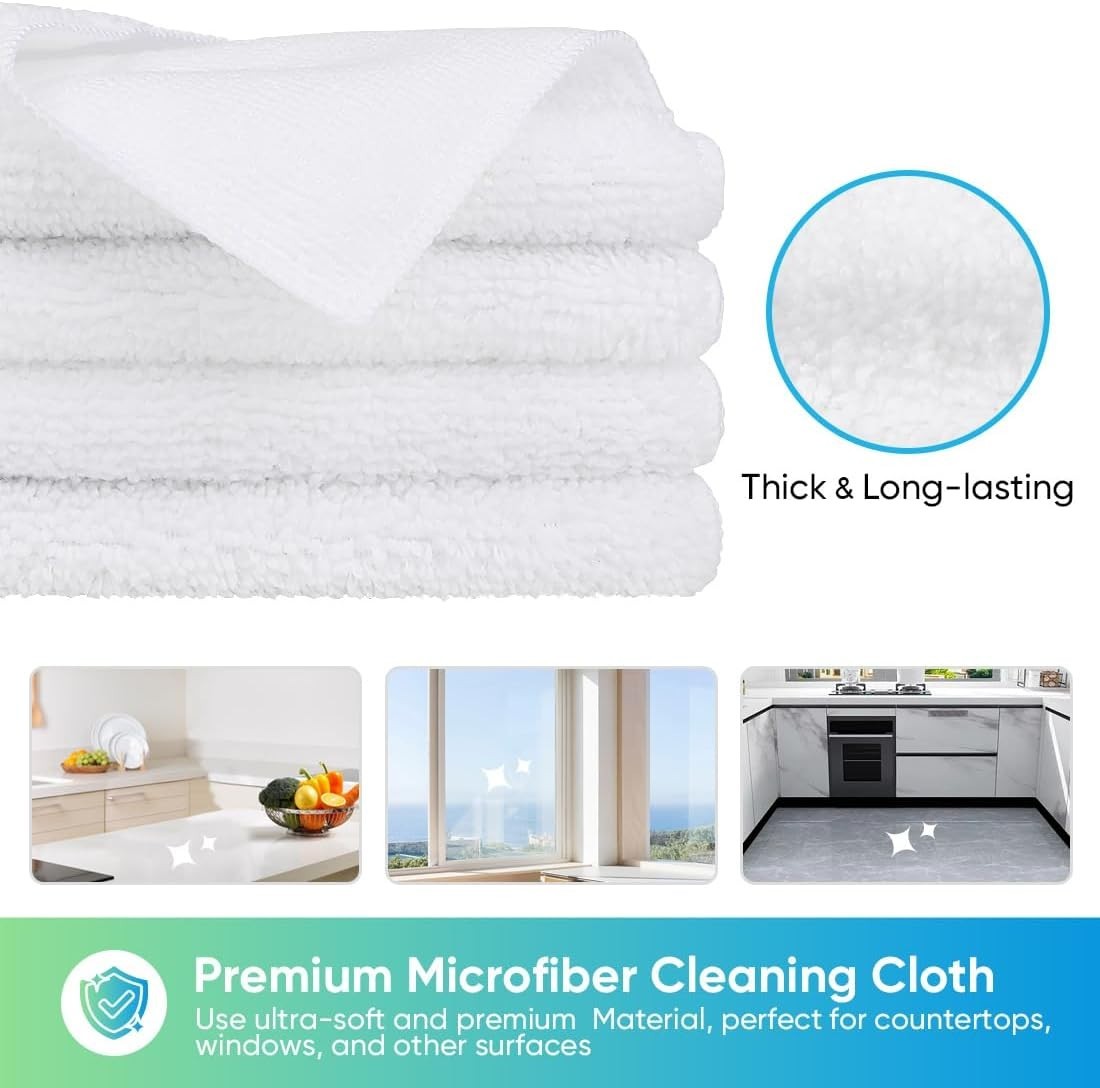 12 Pack Microfiber Cleaning Cloths - Lint-Free & Scratch-Free Elegance