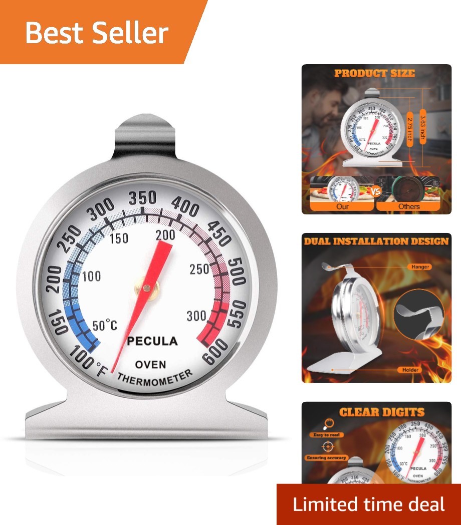 Stainless Steel Oven Thermometer - Instant Read 50-300°C/100-600°F - Battery-...