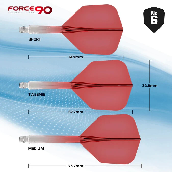 GRADIENT RED MEDIUM NO6 MISSION FORCE 90 1 PIECE MOLDED SHAFT & FLIGHT