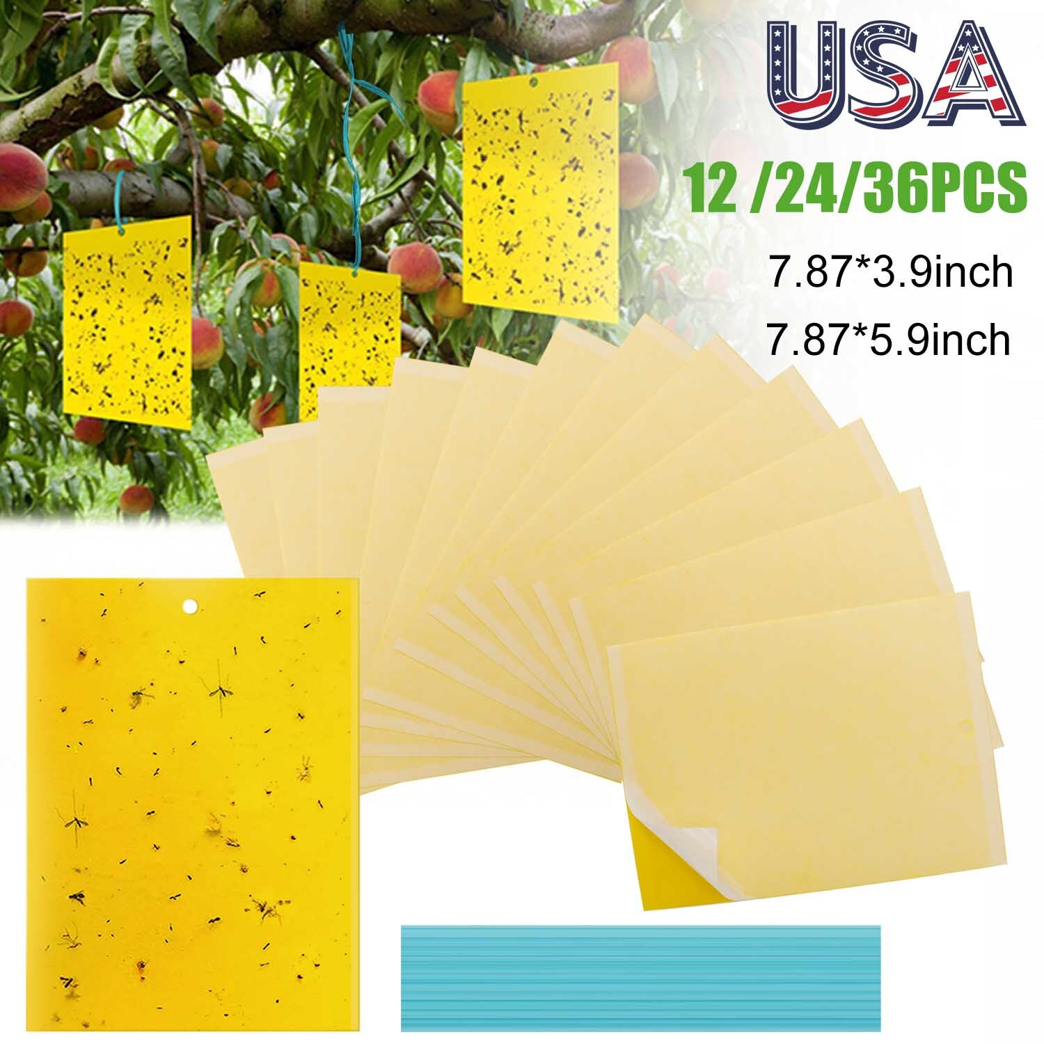 12/36 x Dual-Sided Yellow Sticky Trap w/Rope FlyingPlant Insect Bug Glue Killer