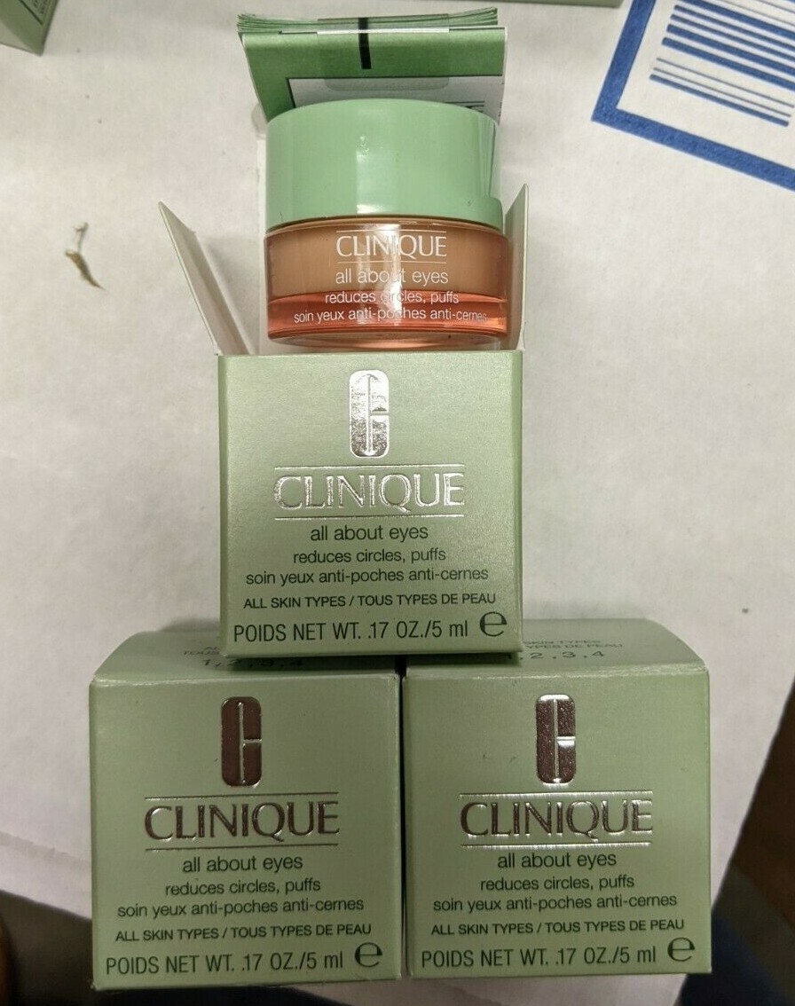 Lot of 3 CLINIQUE ALL ABOUT EYES Reduces Circles Puffs .17 OZ/5 ML each=15ML NIB