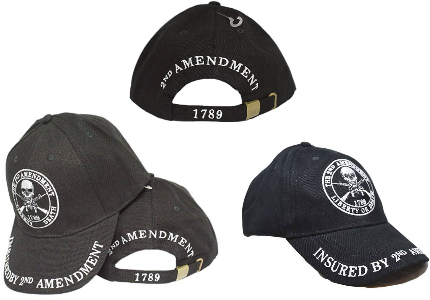 Protected by the 2nd Amendment 1789 Skull Liberty or Death Black Cap Hat