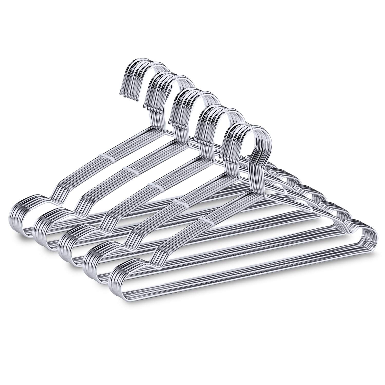 50 Pack Heavy Duty Stainless Steel Clothes Hangers 16.5" Metal Pants Hangers