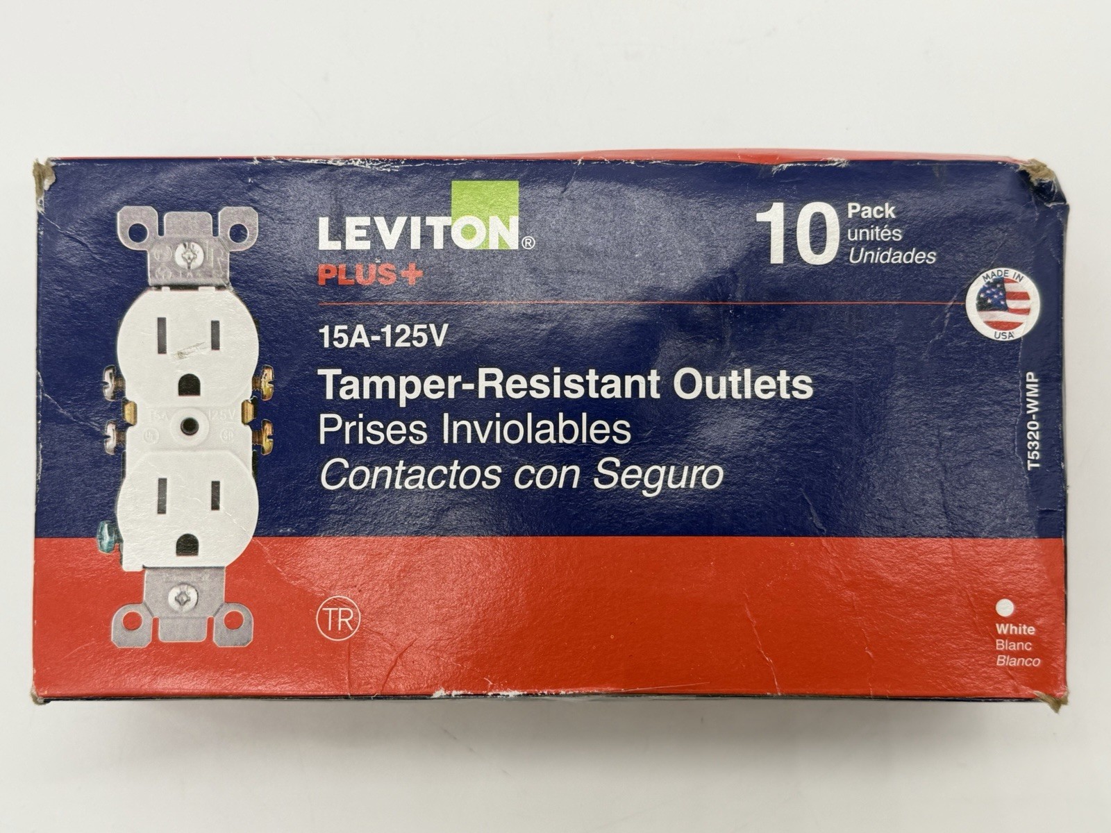 Leviton Plus+ Tamper Resistant Outlets 10 Pack 15A-125V T5320-WMP White
