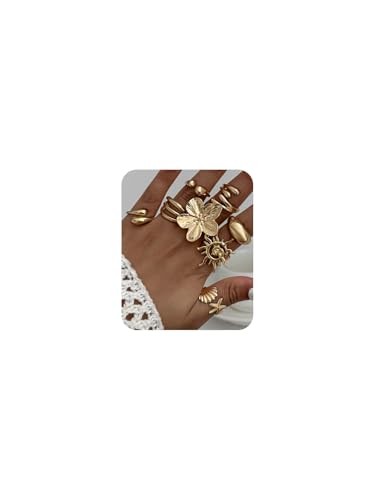 Gold Stackable Rings Set for Women Non Tarnish Chunky Rings 8PCS Knuckle Joint