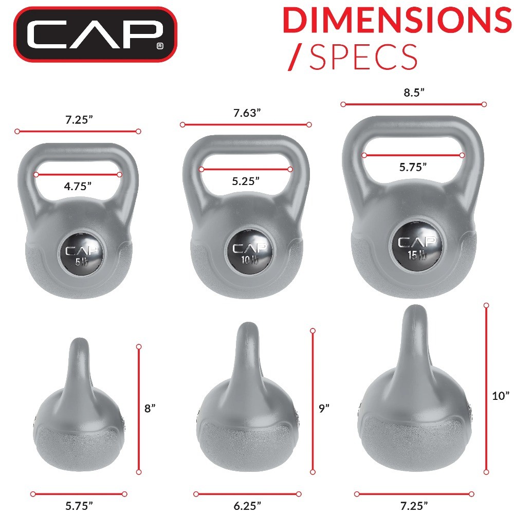 Adjustable Vinyl Coated Kettlebell Set with 3 Weights 5 10 15 lb Gray