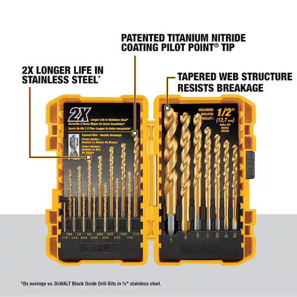 DEWALT Titanium Nitride Coated Pilot Point Drill Bit Set (21-Piece)