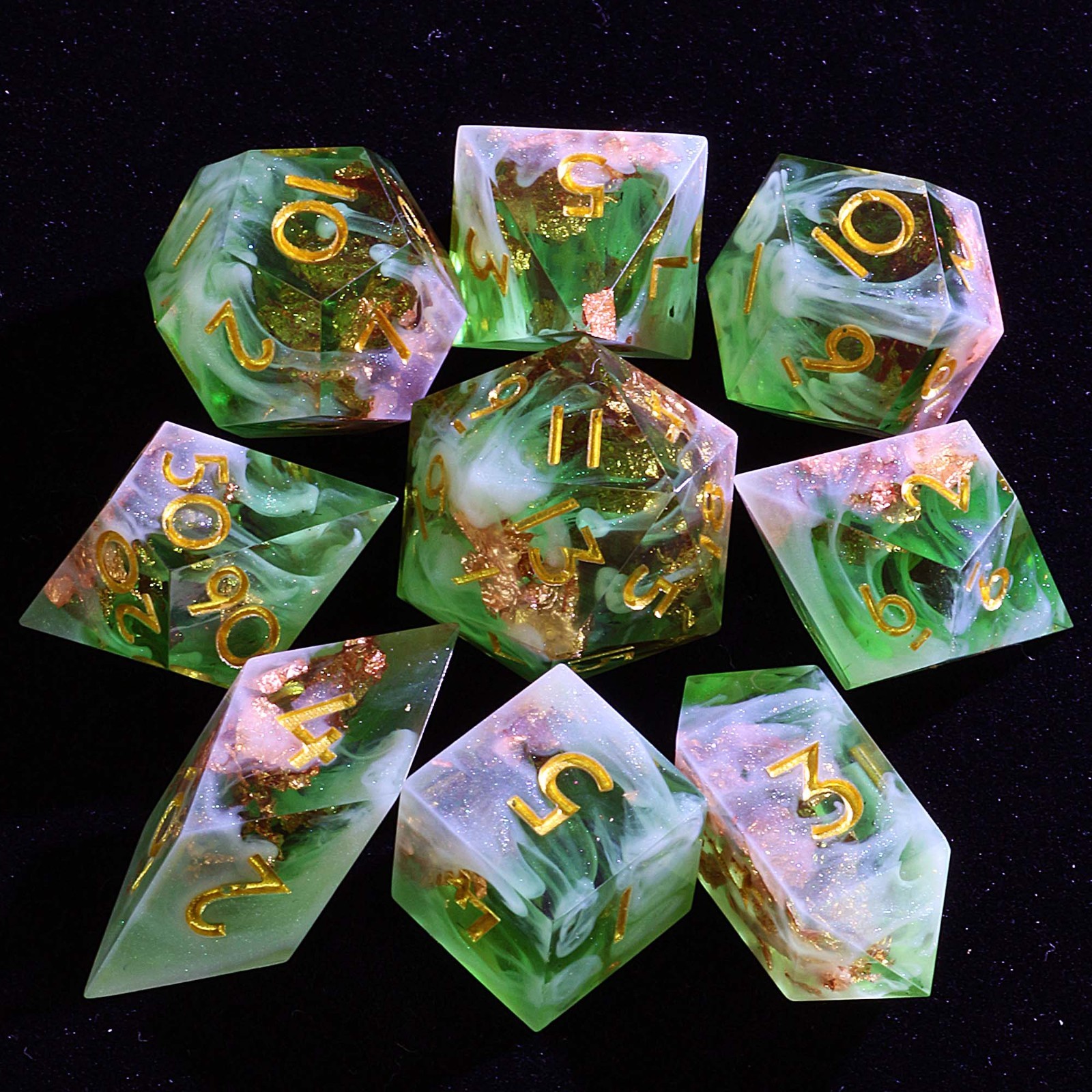 9 Polyhedral D&D Dice Set Fall of Emerald Dragon for Dungeons Dragons RPG
