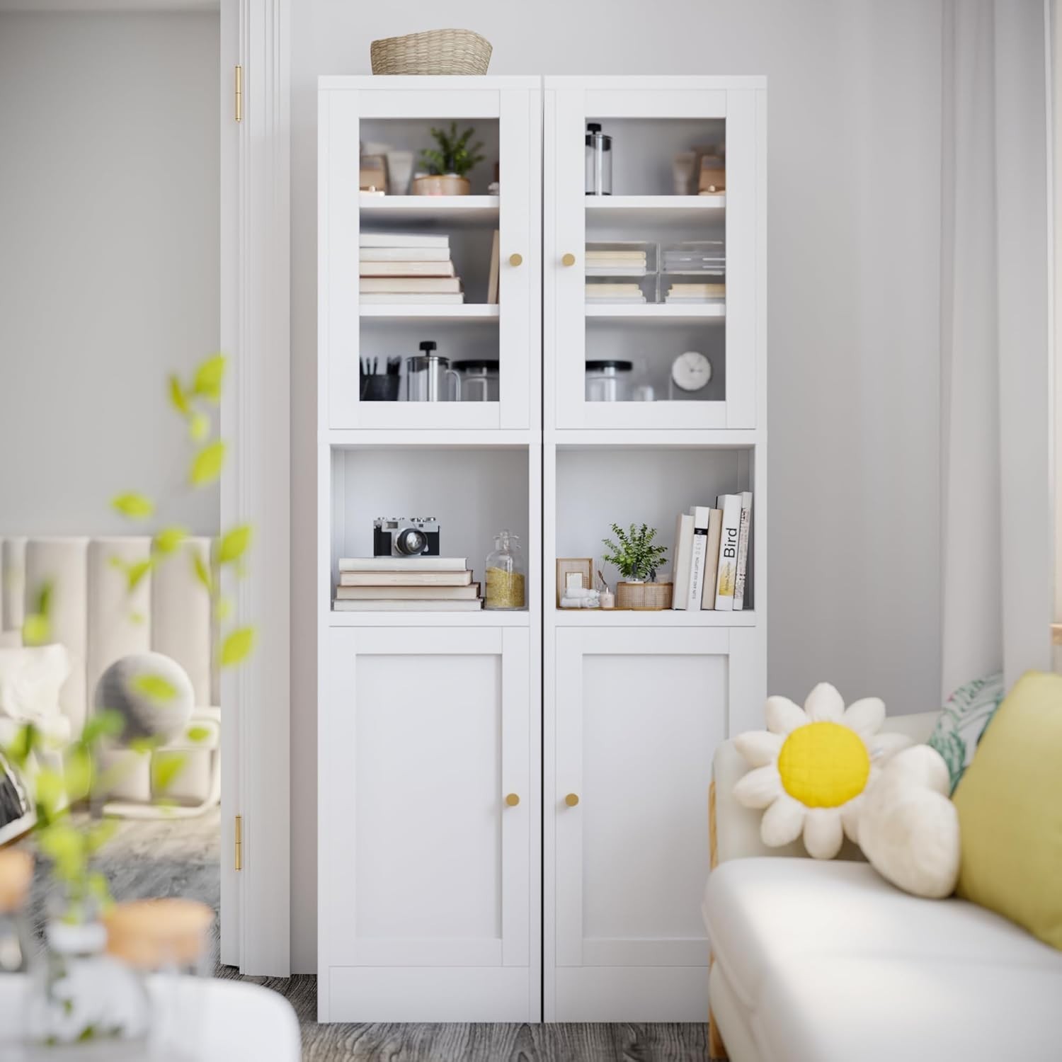 67" Tall Bathroom Storage Cabinet with 2 Doors Narrow Storage Cabinet w/Shelves
