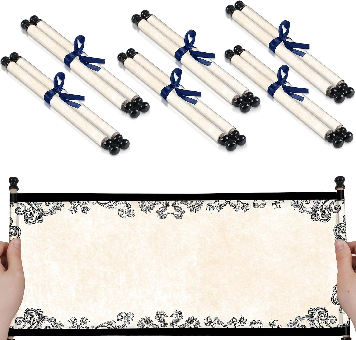 6Pcs Blank Paper Scrolls Small Vintage Paper Wrapped on Wood Rod 7X15-3/4 Inch L