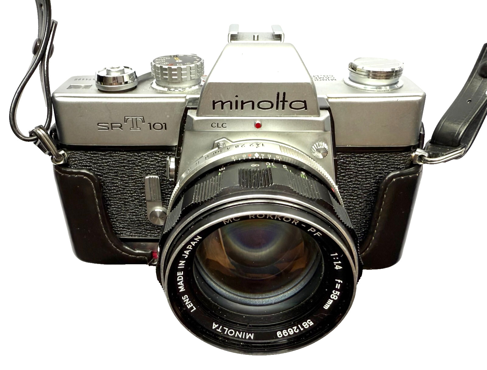 EXCELLENT MINOLTA SRT101 BLACK SLR 35mm FILM CAMERA WITH AUTO ELECTROFLASH JAPAN