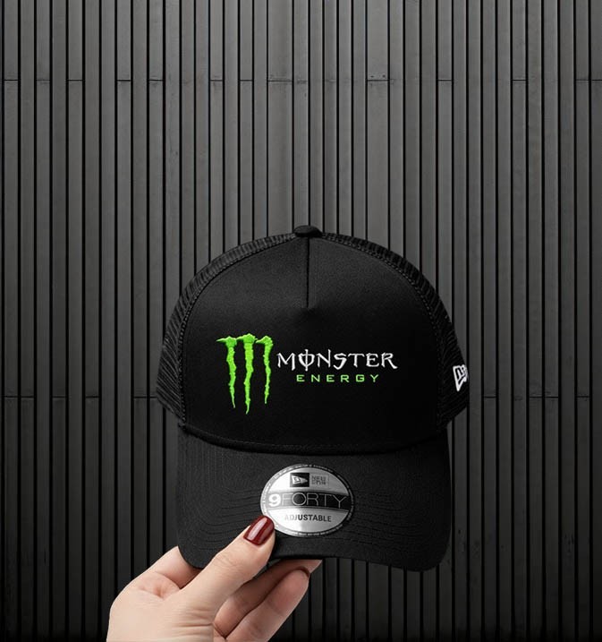 Monster Energy New Era 9FORTY Trucker Hat Black Adjustable Mesh Cap