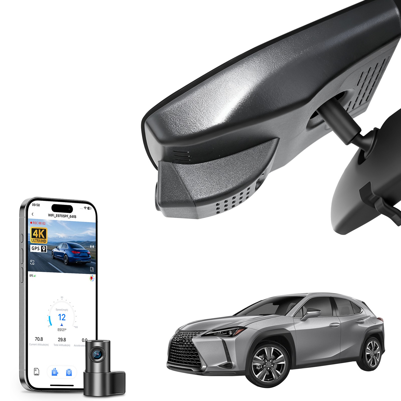 Mangoal 4K Front & 1080P Rear HDR Dash Cam Custom for Lexus UX 2019-2026 GPS APP