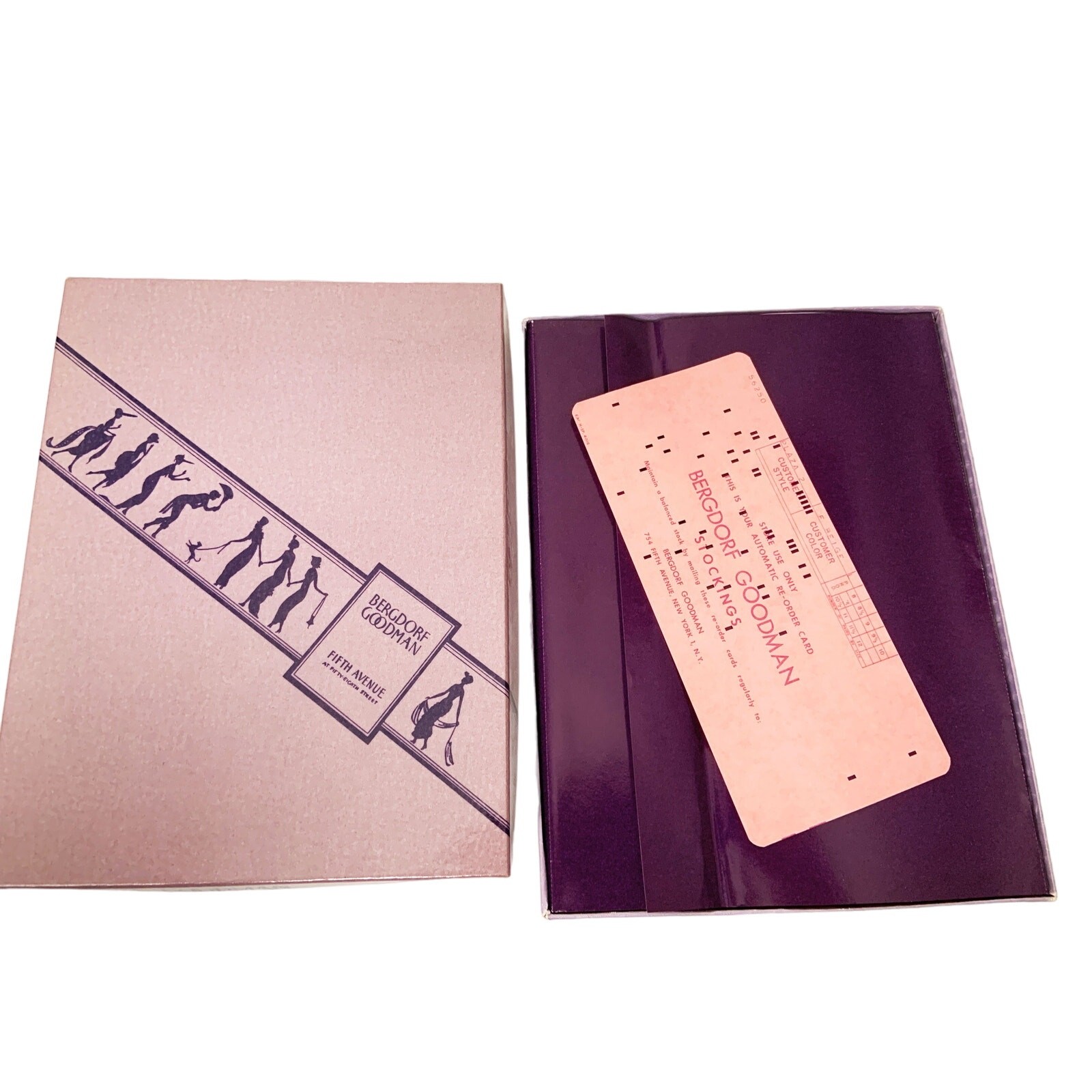 1950s 60s Bergdorf Goodman Fifth Avenue Box 2 Pair Stockings Punch Card Reorder