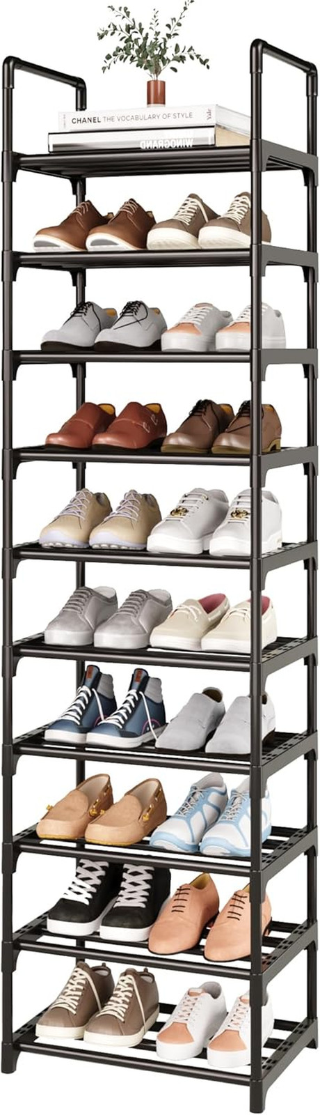 10 Tier Tall Shoe Rack Organizer 20-25 Pairs Shoe Tower Shelf,Metal Shoe Storage