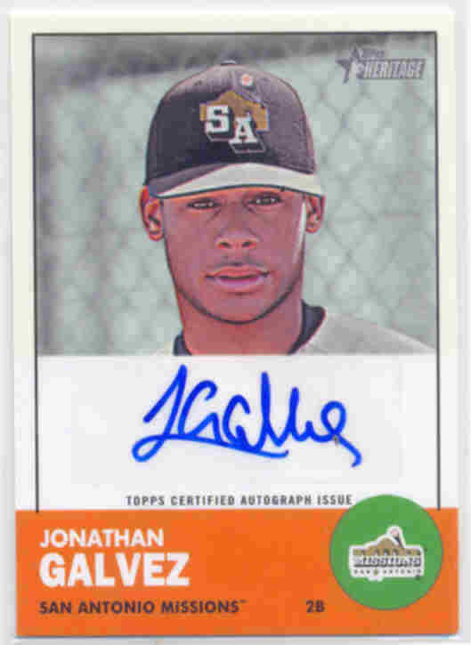 JONATHAN GALVEZ 2012 TOPPS HERITAGE MINOR LEAGUE CERTIFIED AUTOGRAPH ISSUE CARD