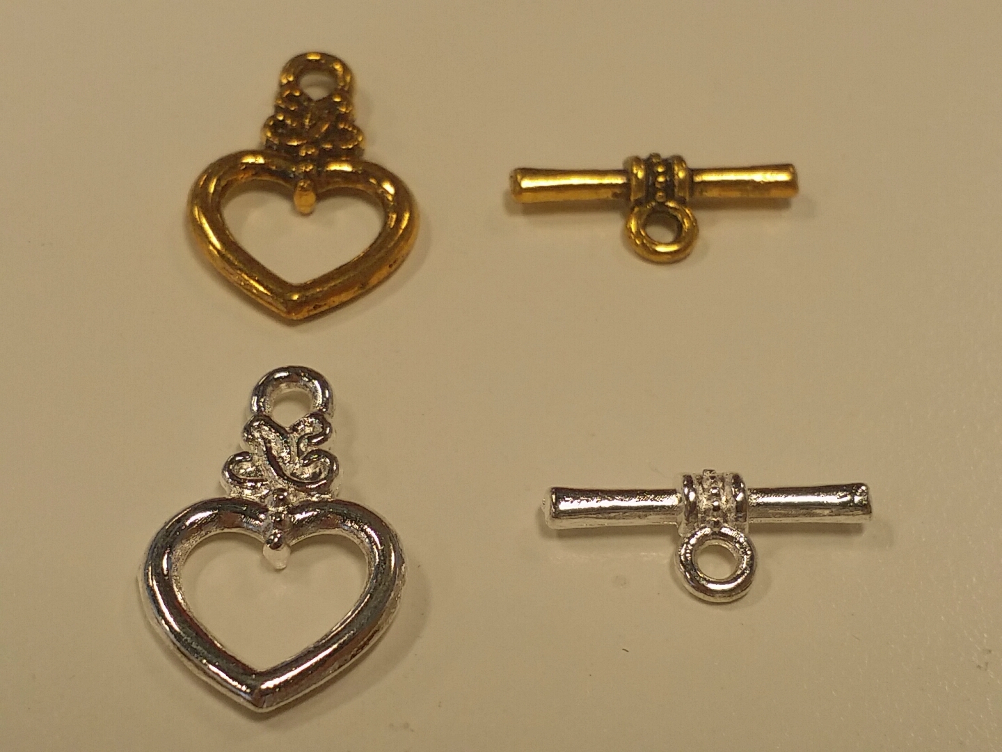 Alloy Bar & Toggle Heart Clasp - Gold or Silver, Jewelry Making Qty 5 Sets