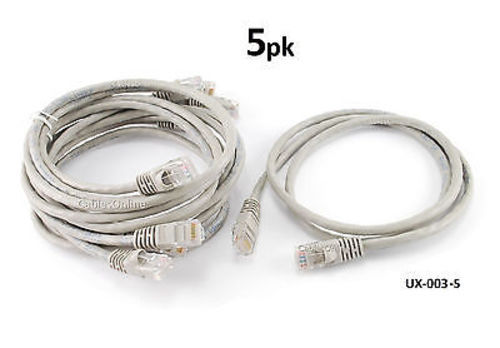 5-PACK 3ft CAT5e Cross-Over Ethernet RJ45 Network Patch Cable, Grey - UX-003-5