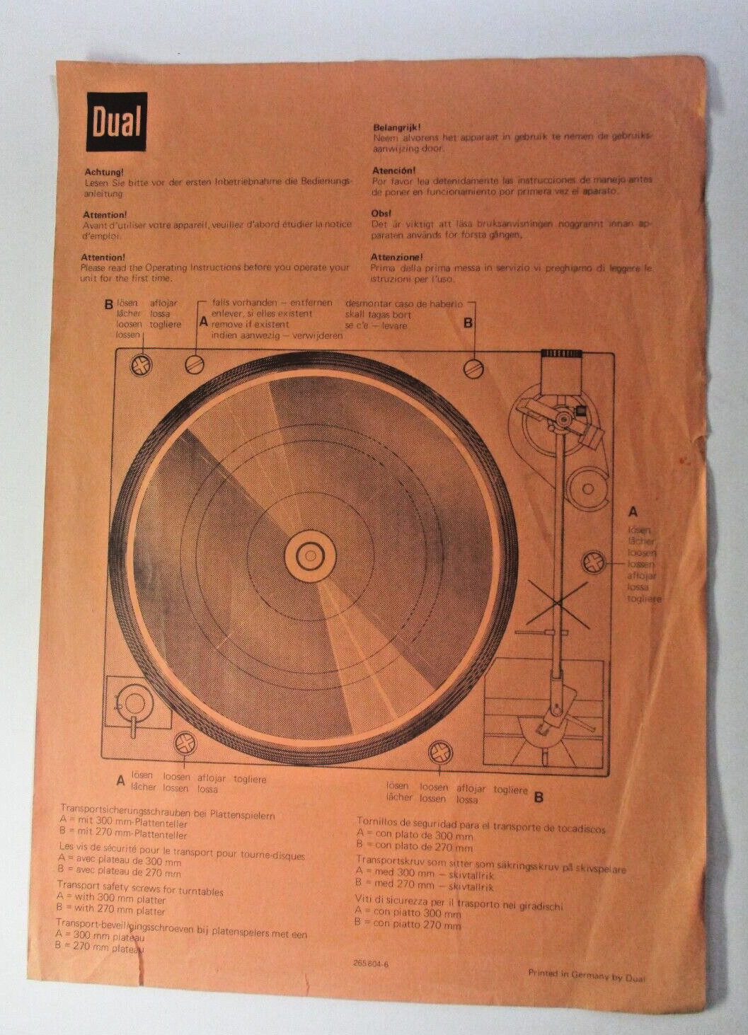 Authentic Germany Dual Pink Operation Sheet Manual Vintage 265 804-6