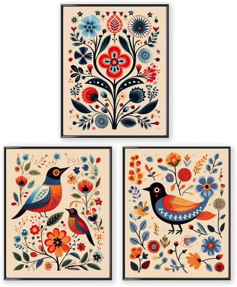 Scandinavian Folk Wall Art Prints 8X10,Scandinavian Artwork Prints, Nordic Art P